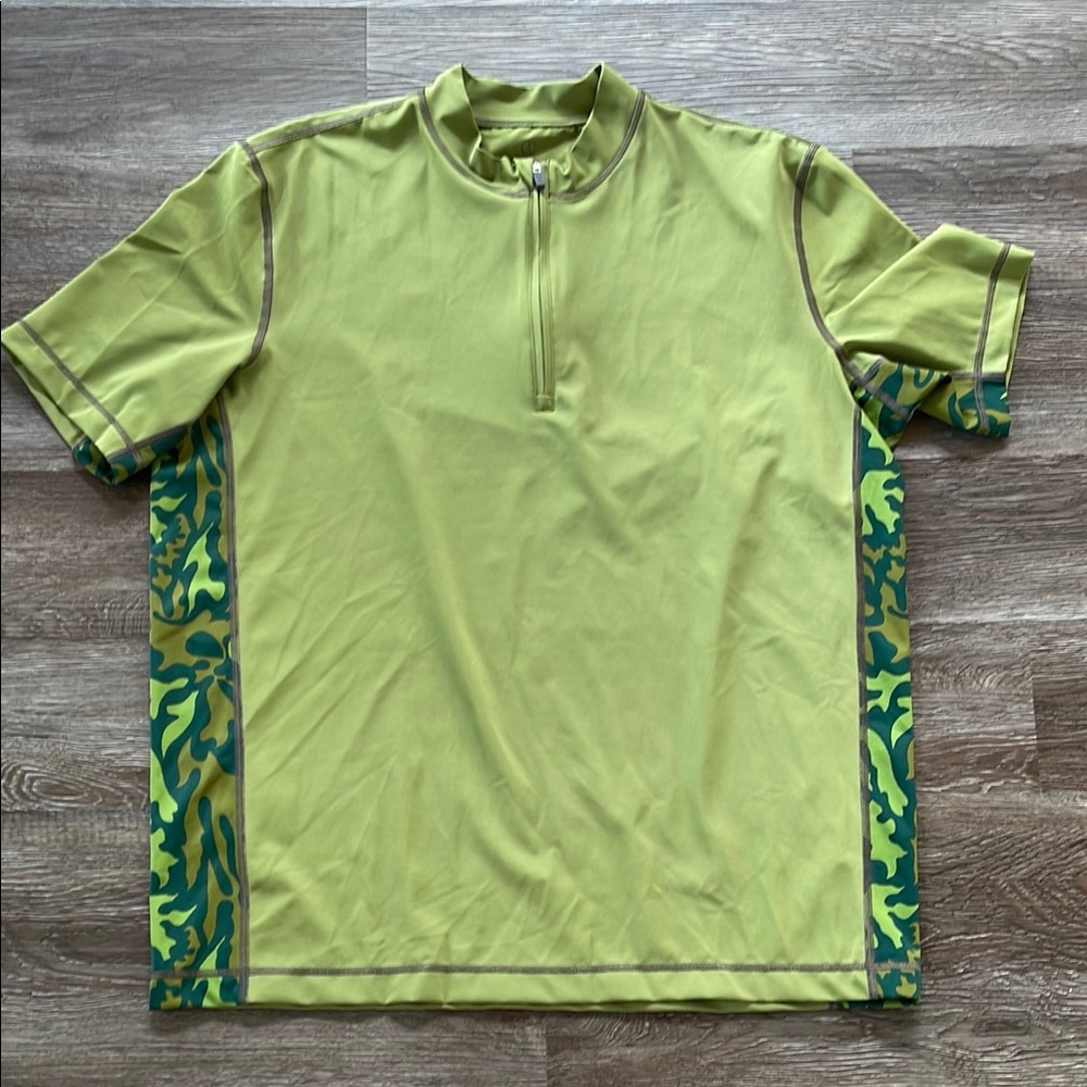 Lands’ End Men’s Green 1/4 Zip Short Sleeve Rash Guard Swim Shirt